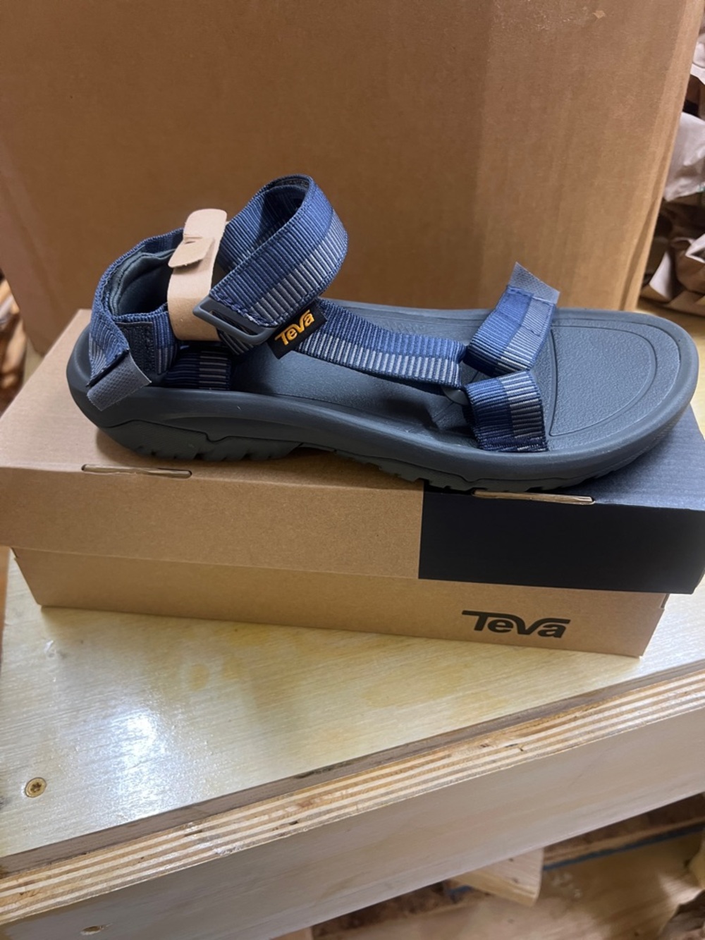 Teva Men's Strappy Outdoor Sandal in Blue with Tan Accent